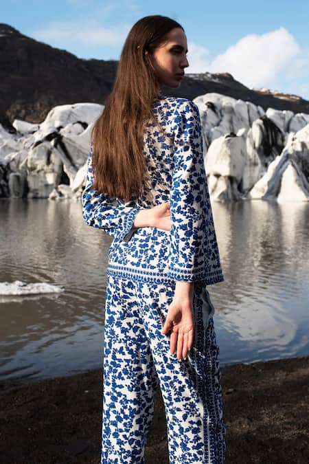 Dash And Dot Floral Resham Embroidered Top & Pant Set 