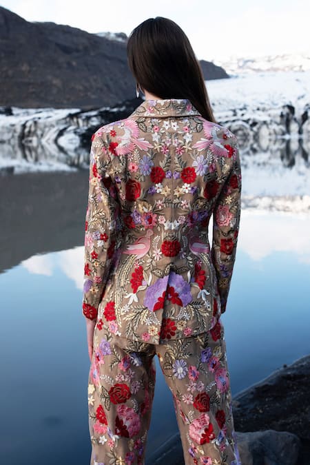 Shop Dash And Dot Multi Color Nylon Embroidery Floral Resham Blazer And Pant Set at Aza Fashions Shop_Dash And Dot_Multi Color Nylon Embroidery Floral Resham Blazer And Pant Set _at_Aza_Fashions