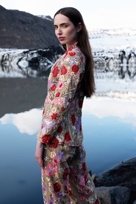 Dash And Dot Multi Color Nylon Embroidery Floral Resham Blazer And Pant Set Online at Aza Fashions Dash And Dot_Multi Color Nylon Embroidery Floral Resham Blazer And Pant Set _Online_at_Aza_Fashions