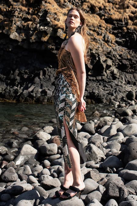 Buy Dash And Dot Multi Color Polyester Sequins Jewel Embellished Skirt Online at Aza Fashions Buy_Dash And Dot_Multi Color Polyester Sequins Jewel Embellished Skirt _Online_at_Aza_Fashions