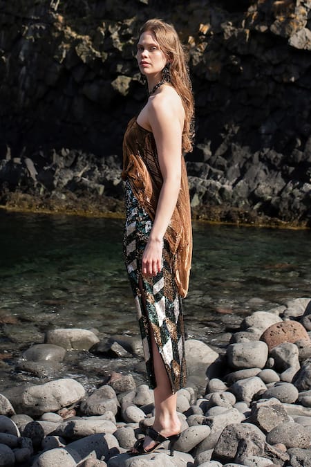 Shop Dash And Dot Multi Color Polyester Sequins Jewel Embellished Skirt Online at Aza Fashions Shop_Dash And Dot_Multi Color Polyester Sequins Jewel Embellished Skirt _Online_at_Aza_Fashions