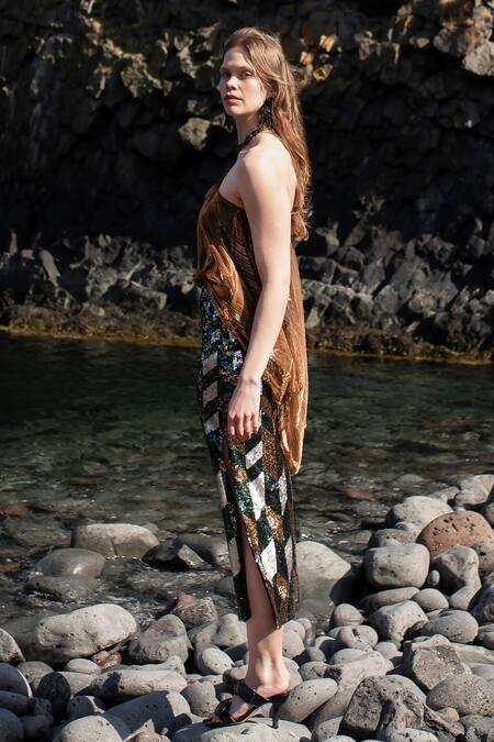 Dash And Dot Multi Color Polyester Sequins Jewel Embellished Skirt at Aza Fashions Dash And Dot_Multi Color Polyester Sequins Jewel Embellished Skirt _at_Aza_Fashions