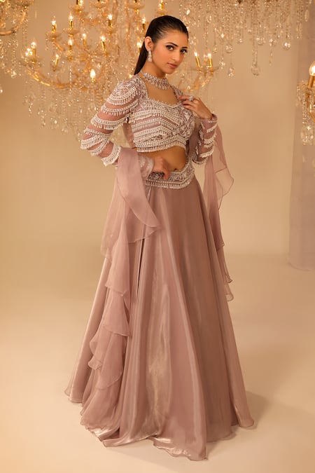 OMAL SINDWANI Cutdana Hand Embroidered Blouse Lehenga Set 