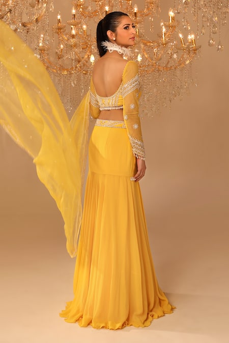 Omal Sindwani Beads Hand Embroidered Blouse Lehenga Set 