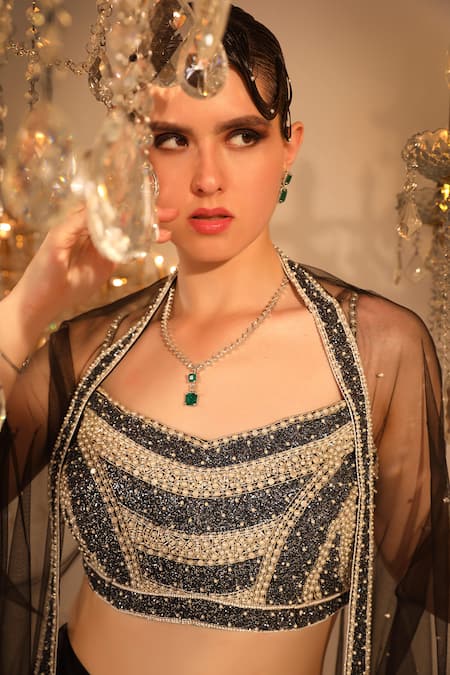 Omal Sindwani Border Embroidered Cape Skirt Set 