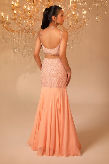 Omal Sindwani Beads Hand Embroidered Blouse Lehenga Set 