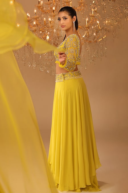 Omal Sindwani Cutdana Hand Embroidered Blouse Lehenga Set 