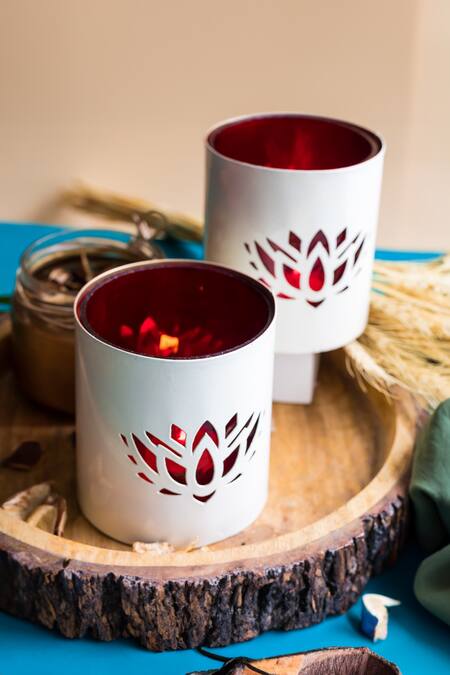 Buy_Manor House_Gold Glass And Iron Waves & Lotus Gift Set_Online_at_Aza_Fashions