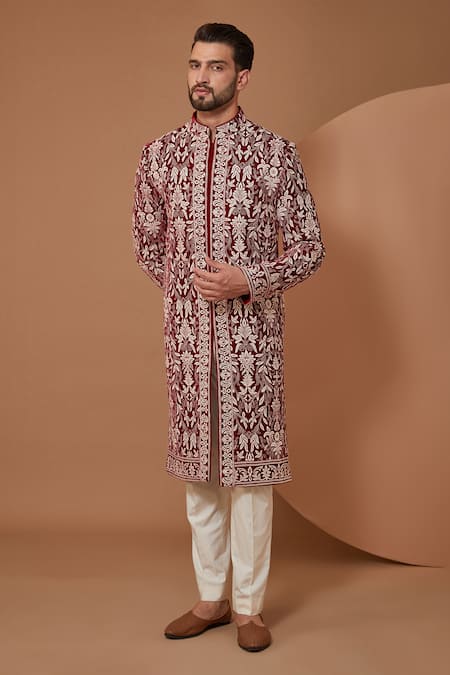 Kasbah Thread Embroidered Velvet Sherwani Set 