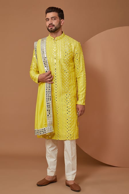 Kasbah Thread & Mirror Embroidered Silk Kurta With Stole 