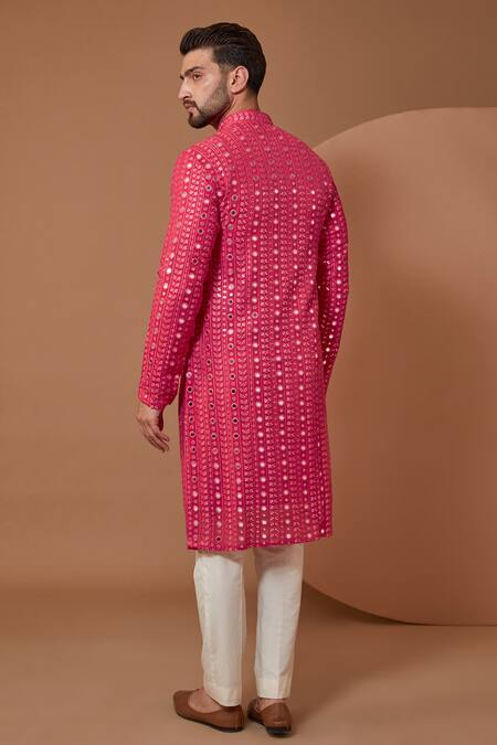 Shop Kasbah Pink Georgette Mirrors, Embroidery Kurta at Aza Fashions Shop_Kasbah_Pink Georgette Mirrors, Embroidery Kurta _at_Aza_Fashions