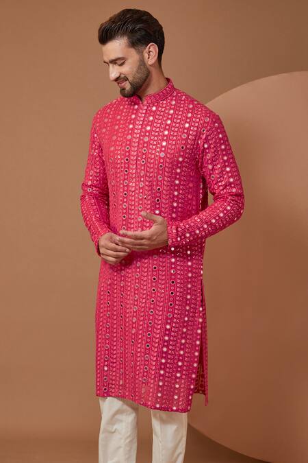 Kasbah Pink Georgette Mirrors, Embroidery Kurta Online at Aza Fashions Kasbah_Pink Georgette Mirrors, Embroidery Kurta _Online_at_Aza_Fashions
