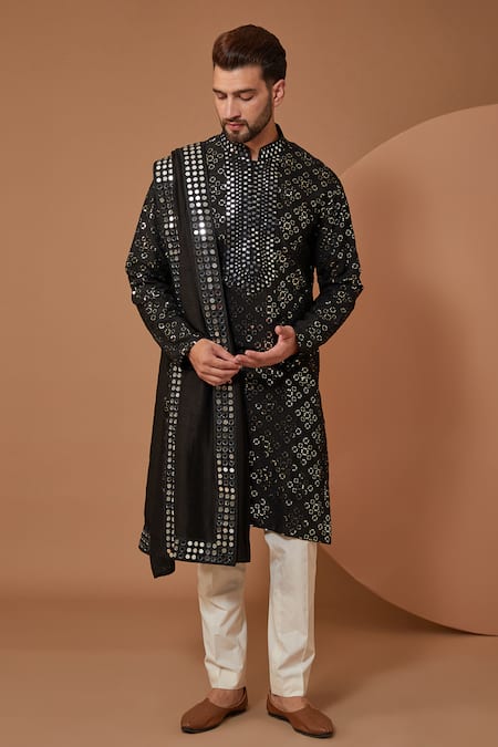 Kasbah Mirror Hand Embroidered Silk Kurta With Stole 