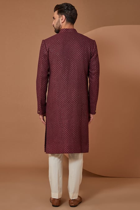 Kasbah Thread & Sequins Embroidered Silk Sherwani Set 
