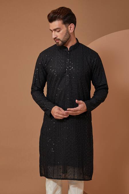 Kasbah Black Georgette Sequins Chikankari Work Straight Kurta Set Online at Aza Fashions Kasbah_Black Georgette Sequins Chikankari Work Straight Kurta Set _Online_at_Aza_Fashions