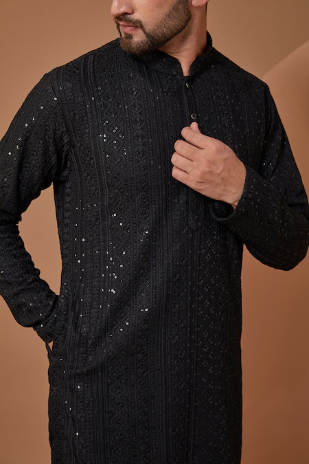 Buy Kasbah Black Georgette Sequins Chikankari Work Straight Kurta Set Online at Aza Fashions Buy_Kasbah_Black Georgette Sequins Chikankari Work Straight Kurta Set _Online_at_Aza_Fashions