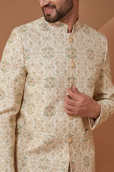 Buy Kasbah Ivory Chanderi Silk Embroidery Bandhgala Online at Aza Fashions Buy_Kasbah_Ivory Chanderi Silk Embroidery Bandhgala _Online_at_Aza_Fashions