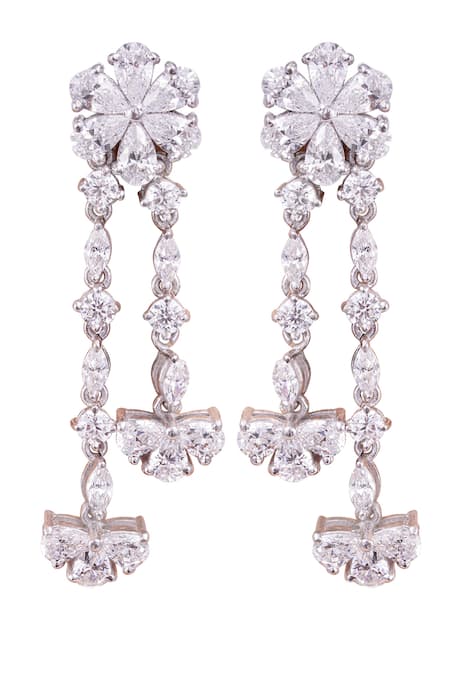 Shop Prata White Crystals Floral Cubic Zirconia Dangler Earrings at Aza Fashions Shop_Prata_White Crystals Floral Cubic Zirconia Dangler Earrings _at_Aza_Fashions