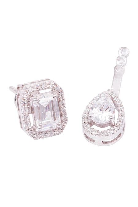 Prata White Crystals Emerald Halo Stone Studs Online at Aza Fashions Prata_White Crystals Emerald Halo Stone Studs _Online_at_Aza_Fashions