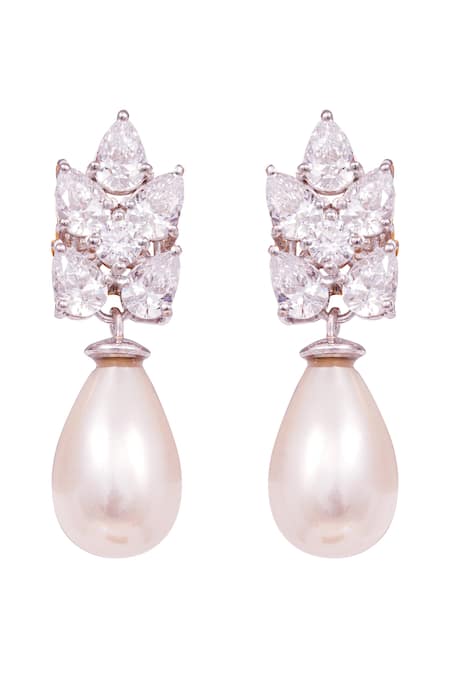 Shop Prata White Crystals Rhodium Plated Dangling Earrings at Aza Fashions Shop_Prata_White Crystals Rhodium Plated Dangling Earrings _at_Aza_Fashions