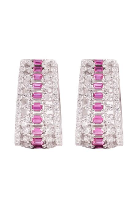 Prata Cubic Zirconia Baguette Hoops