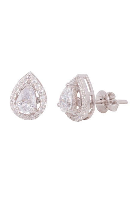 Shop Prata White Diamonds, Crystals Tear Drop Stone Encrusted Studs at Aza Fashions Shop_Prata_White Diamonds, Crystals Tear Drop Stone Encrusted Studs _at_Aza_Fashions