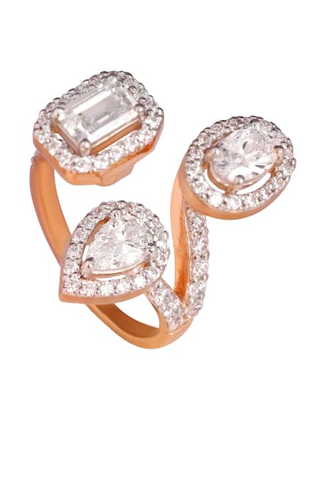 Shop Prata White Imitation Diamonds Stone Encrusted Ring at Aza Fashions Shop_Prata_White Imitation Diamonds Stone Encrusted Ring _at_Aza_Fashions