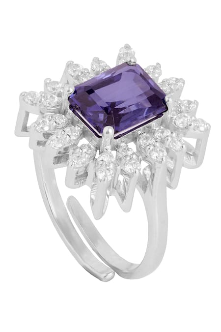 Shop Prata Blue Crystals Stone Encrusted Finger Ring at Aza Fashions Shop_Prata_Blue Crystals Stone Encrusted Finger Ring _at_Aza_Fashions