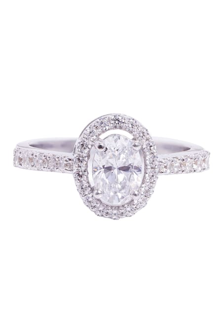 Prata White Imported Cubic Zirconia And Blue Stone Halo Ring 