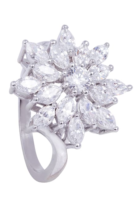 Shop_Prata_White Imported Cubic Zirconia Blooming Garden Embellished Ring _at_Aza_Fashions