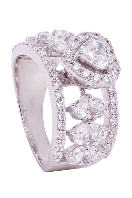 Shop Prata White Crystals, Stones Heart Solitaire Marquise Ring at Aza Fashions Shop_Prata_White Crystals, Stones Heart Solitaire Marquise Ring _at_Aza_Fashions