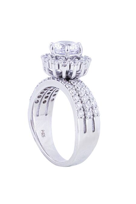 Shop Prata White Crystals Circular Solitaire Stone Embellished Ring at Aza Fashions Shop_Prata_White Crystals Circular Solitaire Stone Embellished Ring _at_Aza_Fashions