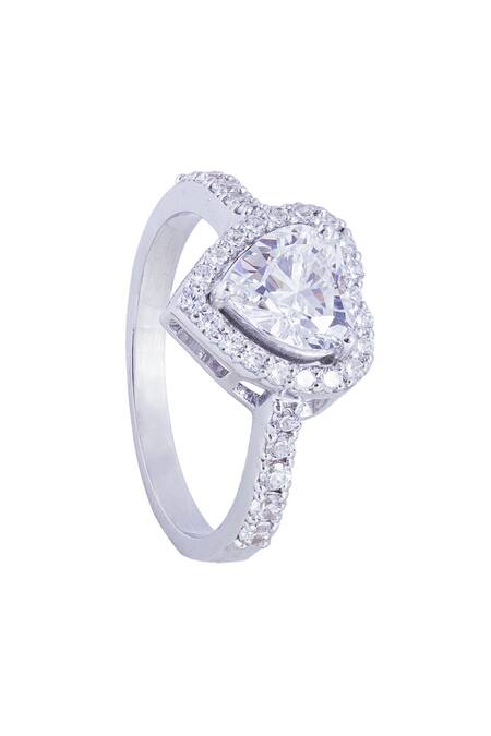 Shop Prata White Heart Halo Solitaire Ring at Aza Fashions Shop_Prata_White Heart Halo Solitaire Ring _at_Aza_Fashions