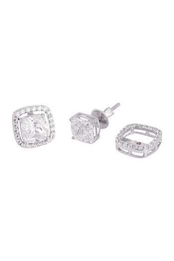 Prata_White Diamonds, Crystals Square Shaped Stud Earrings _Online_at_Aza_Fashions