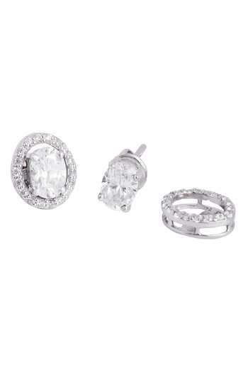 Shop Prata White Diamonds, Crystals Oblong Shaped Stud Earrings at Aza Fashions Shop_Prata_White Diamonds, Crystals Oblong Shaped Stud Earrings _at_Aza_Fashions