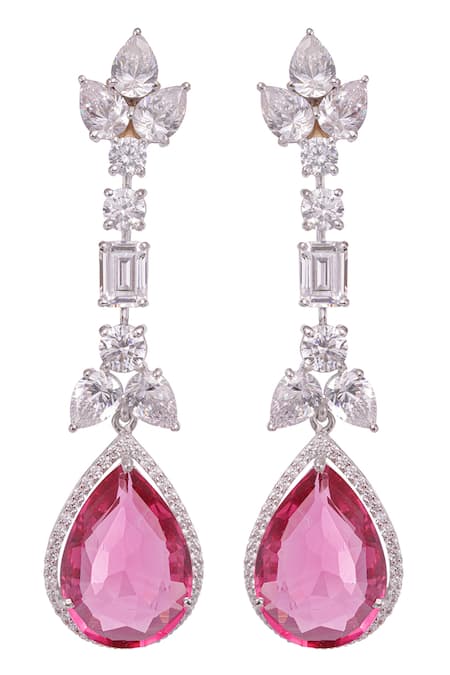 Prata Tear Drop Embellished Dangler Earrings 