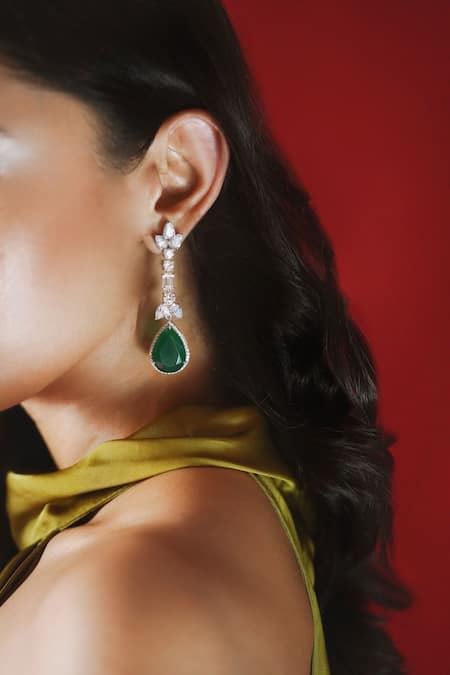 Prata Tear Drop Embellished Long Earrings 