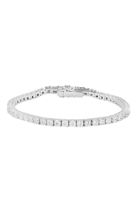 Prata Cubic Zirconia Encrusted Tennis Bracelet 