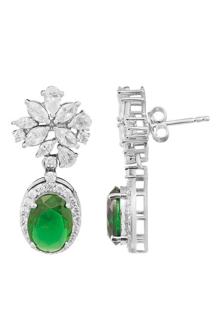 Prata_Green Crystals, Stones Nature Blossom Drop Earrings _Online_at_Aza_Fashions