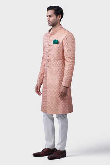 Buy Raghavendra Rathore Jodhpur Peach Silk, Brocade Embroidery Honeycomb Zari Achkan Online at Aza Fashions Buy_Raghavendra Rathore Jodhpur_Peach Silk, Brocade Embroidery Honeycomb Zari Achkan _Online_at_Aza_Fashions