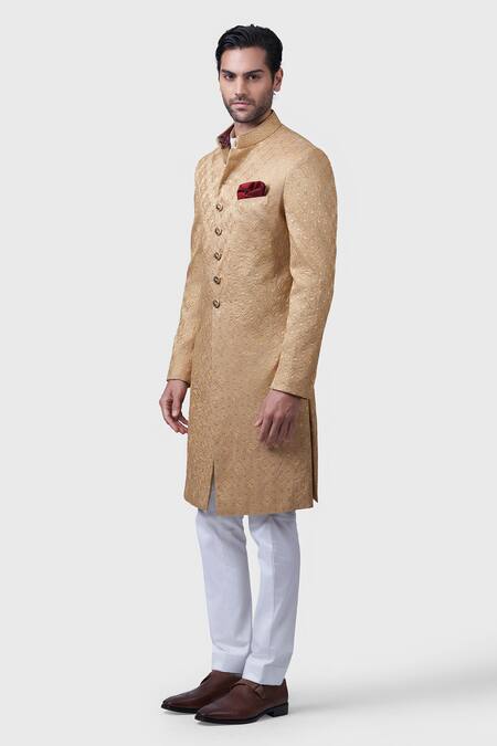 Buy Raghavendra Rathore Jodhpur Gold Silk, Brocade Embroidery Chaupar Floral Pattern Achkan Online at Aza Fashions Buy_Raghavendra Rathore Jodhpur_Gold Silk, Brocade Embroidery Chaupar Floral Pattern Achkan _Online_at_Aza_Fashions