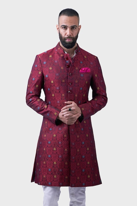 Raghavendra Rathore Jodhpur Maroon Silk Persian The Ambrosia Achkan 