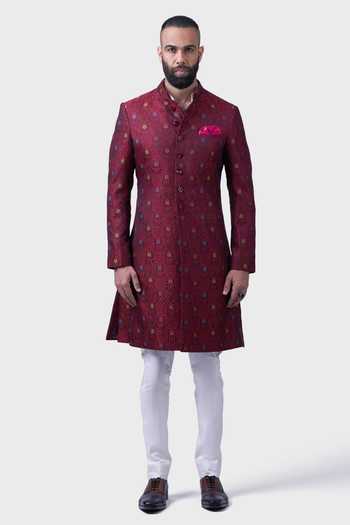 Raghavendra Rathore Jodhpur Maroon Silk Embroidery The Ambrosia Persian Achkan Online at Aza Fashions Raghavendra Rathore Jodhpur_Maroon Silk Embroidery The Ambrosia Persian Achkan _Online_at_Aza_Fashions