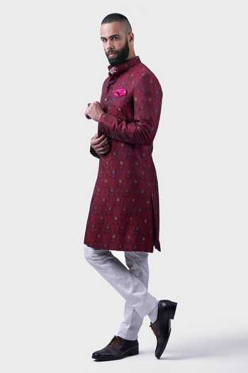 Shop Raghavendra Rathore Jodhpur Maroon Silk Embroidery The Ambrosia Persian Achkan Online at Aza Fashions Shop_Raghavendra Rathore Jodhpur_Maroon Silk Embroidery The Ambrosia Persian Achkan _Online_at_Aza_Fashions