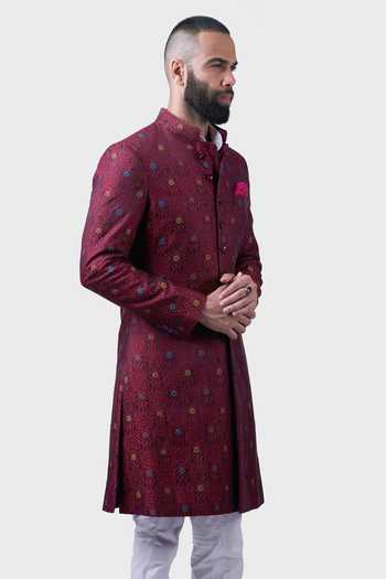 Raghavendra Rathore Jodhpur Maroon Silk Embroidery The Ambrosia Persian Achkan at Aza Fashions Raghavendra Rathore Jodhpur_Maroon Silk Embroidery The Ambrosia Persian Achkan _at_Aza_Fashions