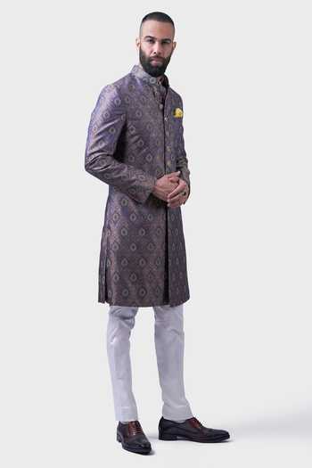 Buy_Raghavendra Rathore Jodhpur_Blue Silk Stones The Coronation Woven Achkan _Online_at_Aza_Fashions