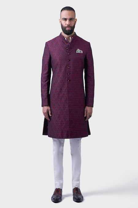 Raghavendra Rathore Jodhpur_Black Silk The Diwan-i-aam Woven Achkan _Online_at_Aza_Fashions