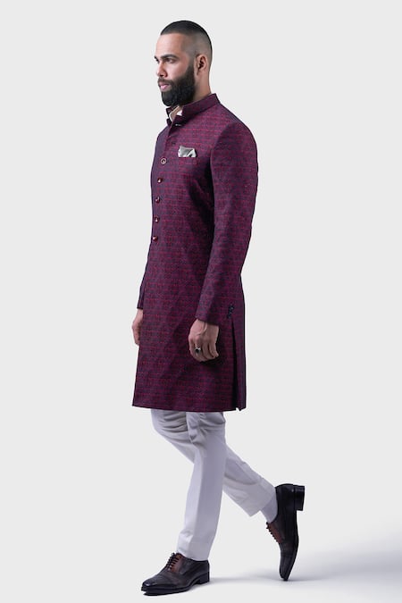 Shop_Raghavendra Rathore Jodhpur_Black Silk The Diwan-i-aam Woven Achkan _Online_at_Aza_Fashions