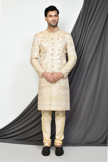 Aryavir Malhotra Vintage Jaal Resham Embroidered Sherwani 