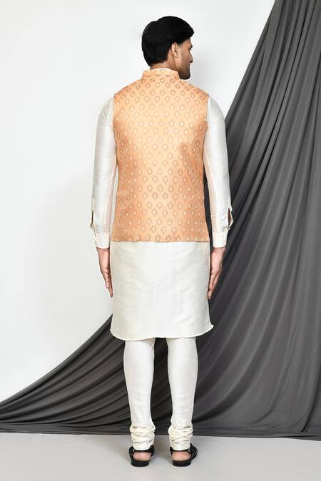 Shop_Arihant Rai Sinha_Beige Silk Embroidery Vintage Pattern Bundi _at_Aza_Fashions